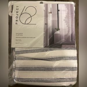 Project 62 shower curtain white with navy stripe boho shabby chic style